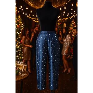 Talbots Silk Blend Ankle Pants - 12, Navy Swiss Dot Lined Holiday Hostess Party